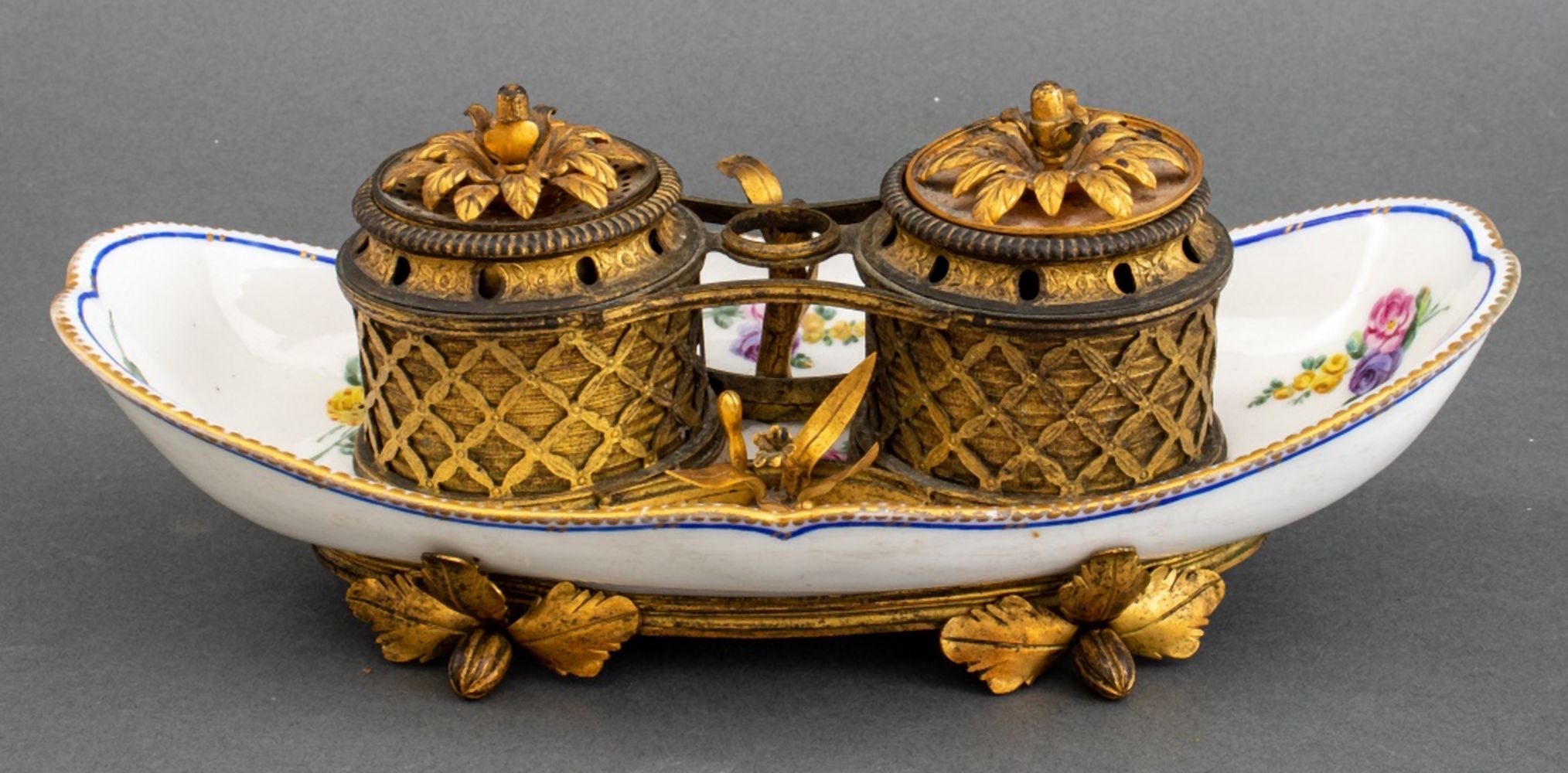 Appraisal: SEVRES PORCELAIN ORMOLU-MOUNTED ENCRIER TH C French Sevres porcelain inkwell