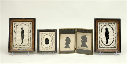 Appraisal: Three American Reverse-Painted Glass Silhouettes Framed Together with a framed