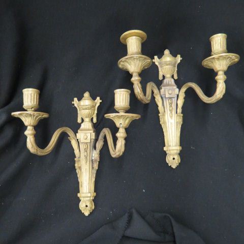 Appraisal: Pair of Bronze Wall Sconces French style double sconce late