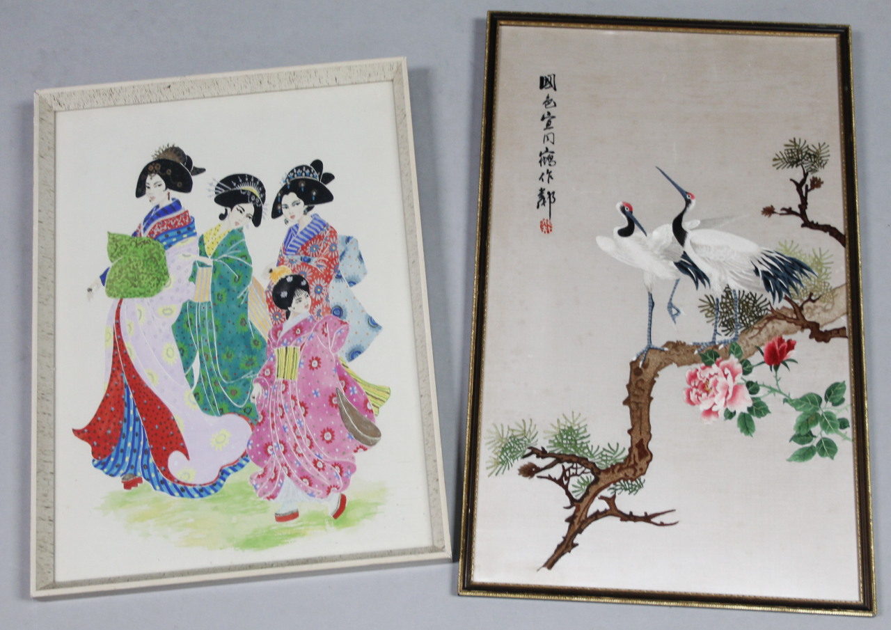 Appraisal: thC Chinese School Birds on a branch silk work signed