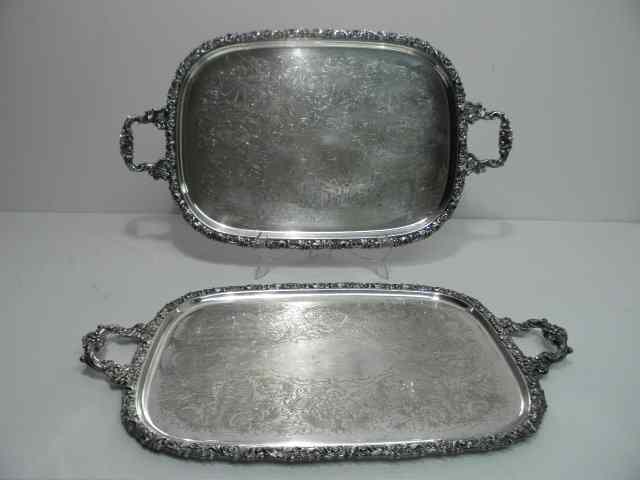 Appraisal: Lot of two silver plated serving trays The first is