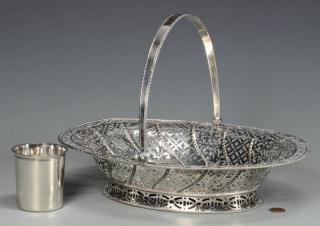 Appraisal: English Silver Basket French Cup English sterling silver cake or