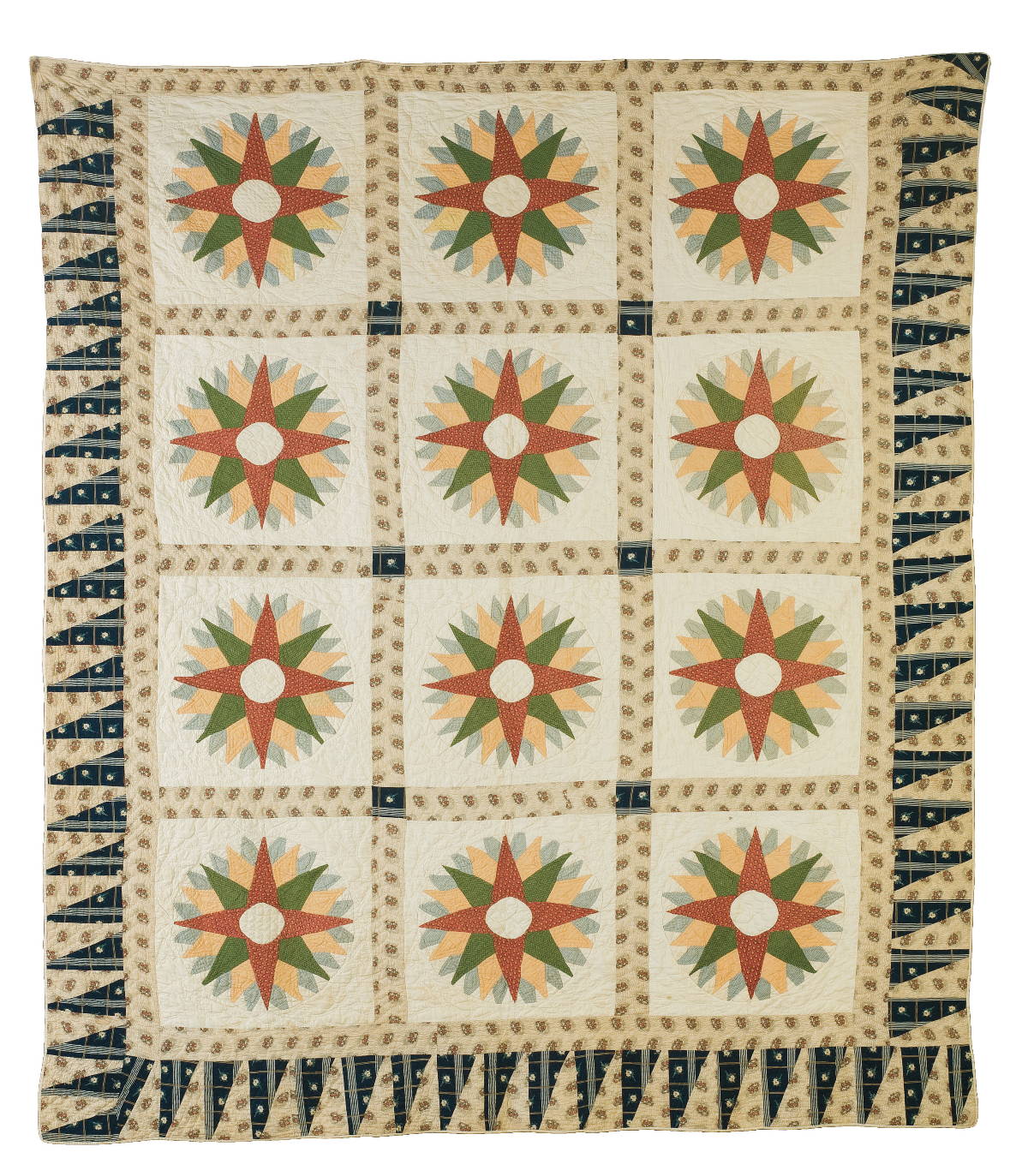 Appraisal: EARLY CONNECTICUT PIECED QUILT WITH MARINER'S COMPASS BERLIN AREA The