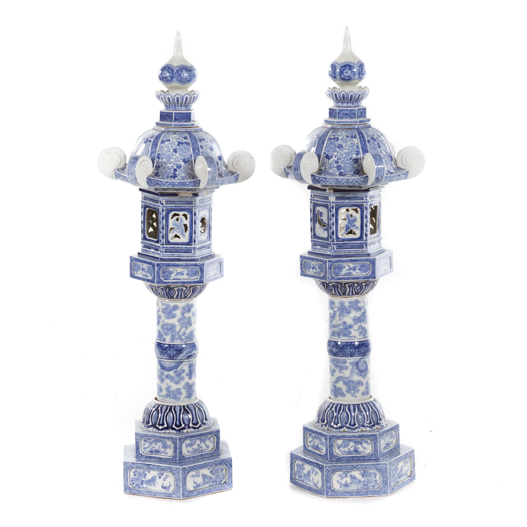 Appraisal: Pair Japanese Arita porcelain pagodas th century in pieces joined