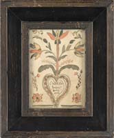 Appraisal: SMALL WATERCOLOR FRAKTUR Watercolor on paper shows a colorful heart