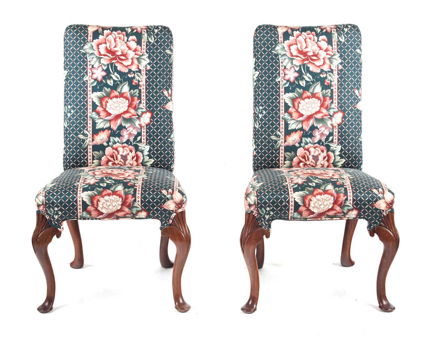 Appraisal: Pair of Queen Anne style upholstered chairs th century floral