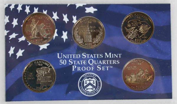 Appraisal: Six State Quarter Proof Sets With Boxes Papers