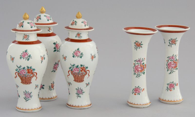 Appraisal: FIVE-PIECE CHINESE EXPORT PORCELAIN GARNITURE SET th CenturyWith decoration of