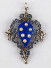 Appraisal: An antique silver and blue enamel pendant set with pale