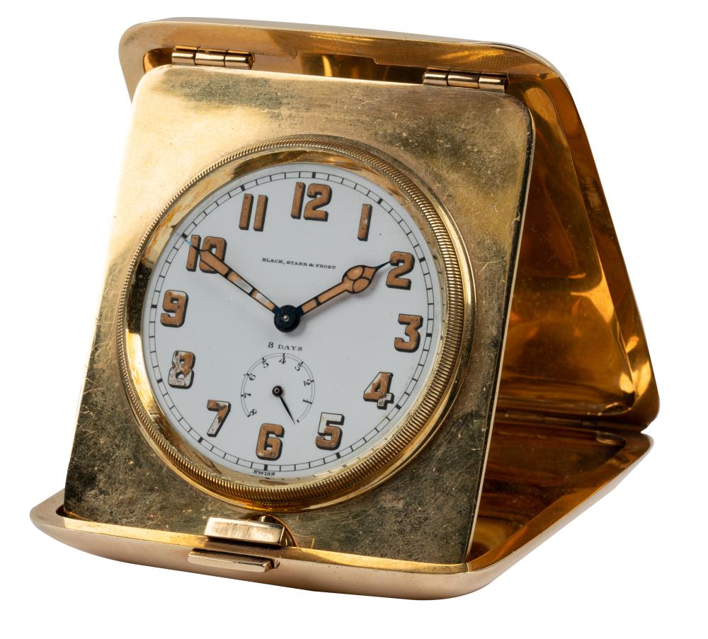 Appraisal: BLACK STARR FROST KARAT YELLOW GOLD TRAVEL CLOCKsigned to dial