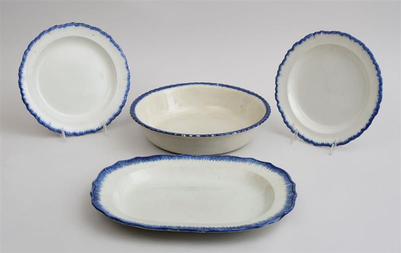 Appraisal: TAMS ANDERSON AND TAMS POTTERY BLUE-EDGED PLATTER PEARLWARE BOWL AND