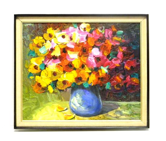 Appraisal: Signed oil on canvas ''Flowers in a vase '' c