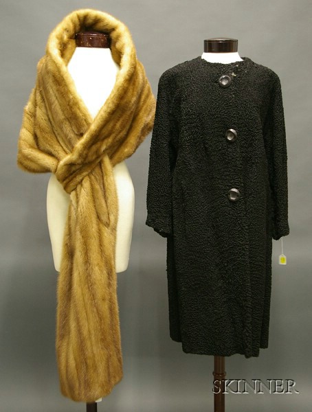 Appraisal: Vintage Reiss Fabrizio Black Boucle Lambswool Coat a Long Mink