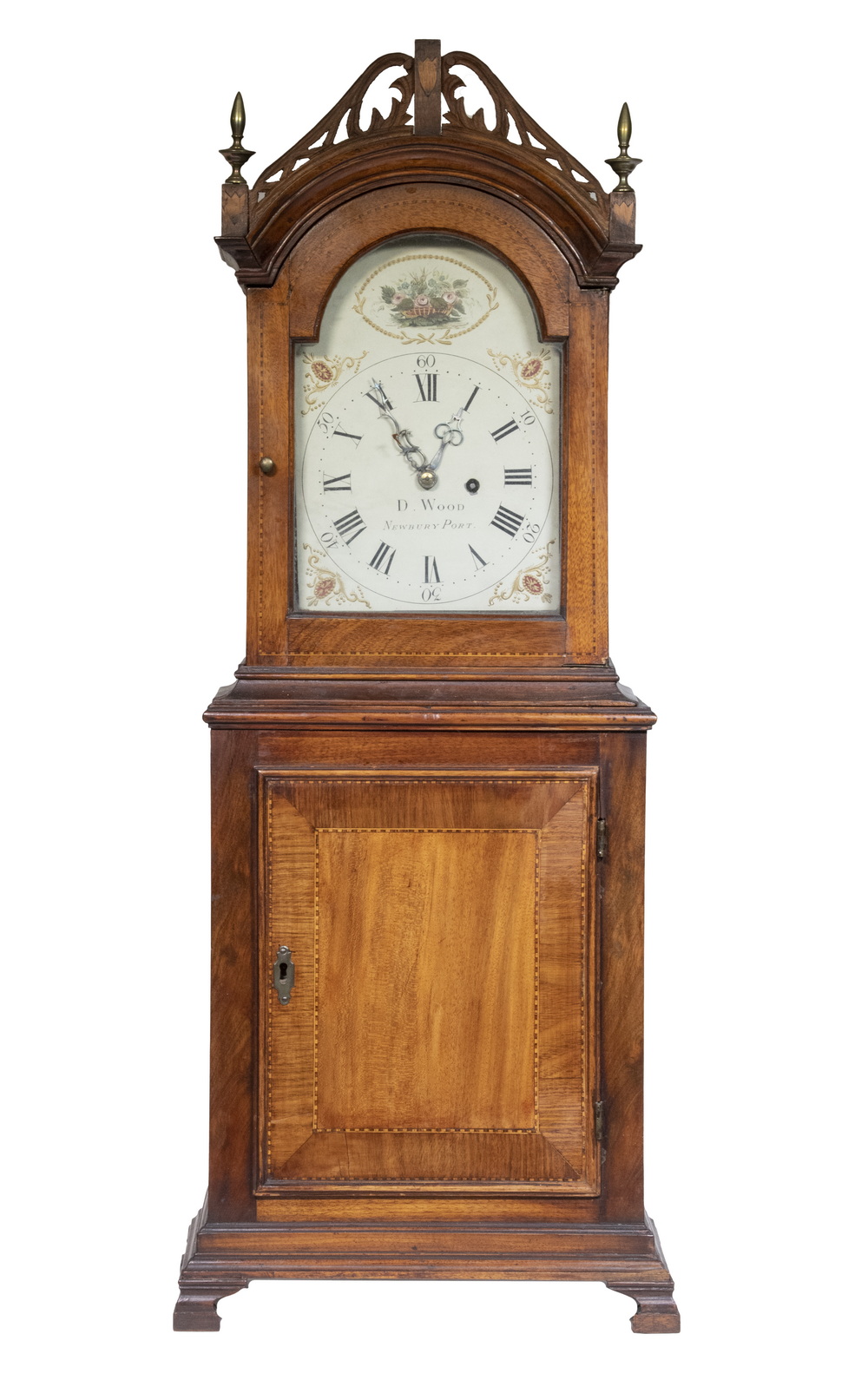 Appraisal: RARE DAVID WOOD NEWBURYPORT SHELF CLOCK Chippendale Inlaid Mahogany case