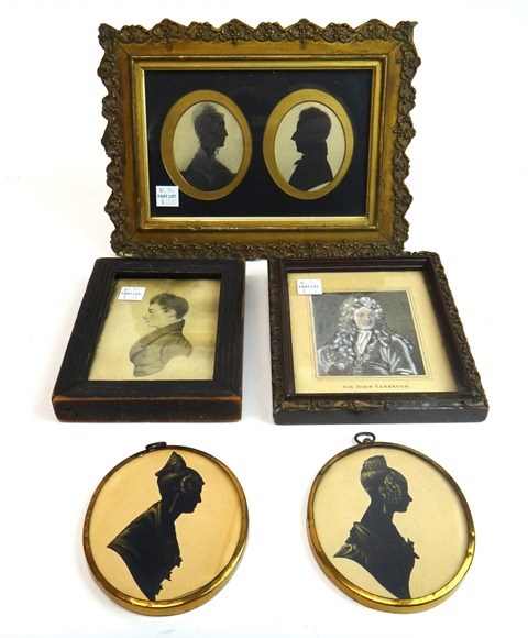 Appraisal: A pair of oval silhouette portraits of a lady and