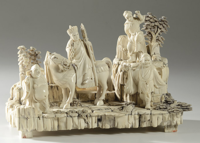 Appraisal: CHINESE CARVED IVORY FIGURAL SCULPTURE very detailed carving depicting figures