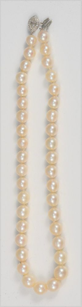 Appraisal: Pearl Single Strand Necklace of graduating pearls with white gold