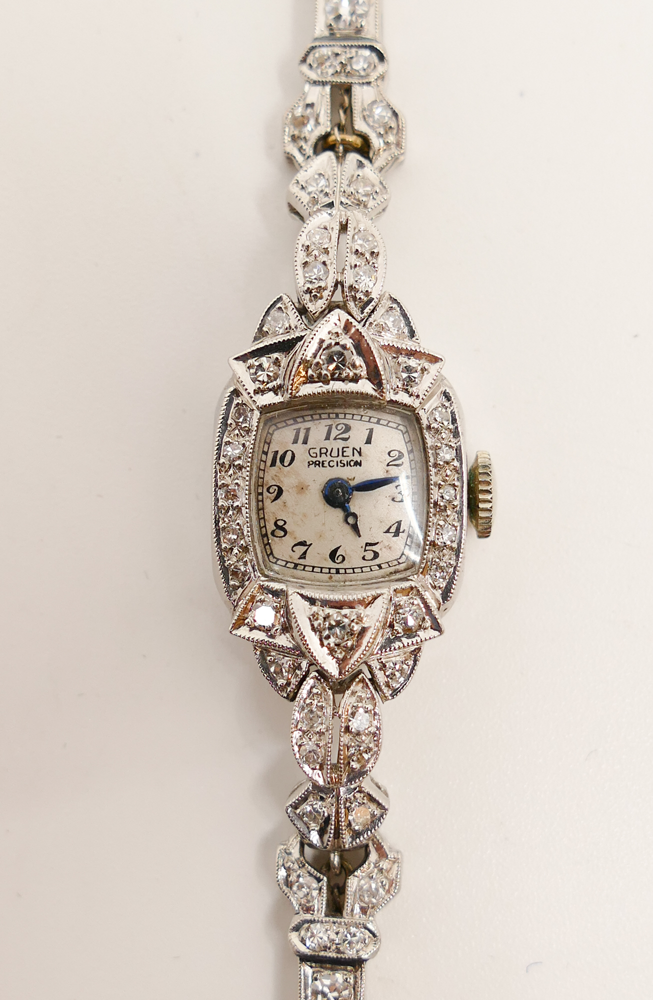 Appraisal: Gruen Platinum and Diamond Woman's Tonneau Wrist Watch Case measures