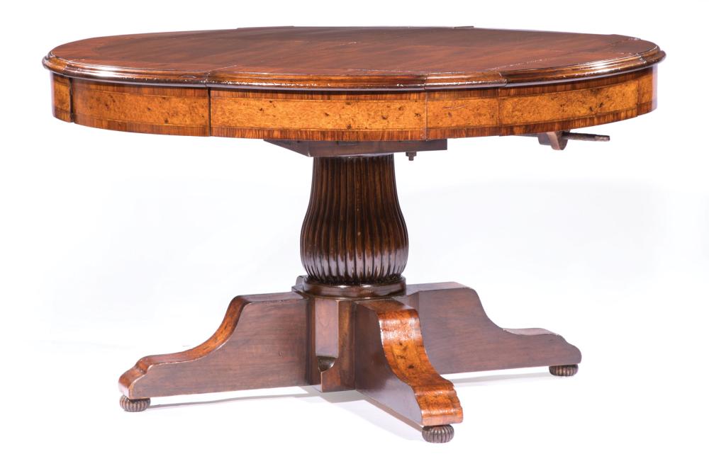 Appraisal: Robert Jupe-Style Exotic Woods Inlaid Mahogany Extension Dining Table early