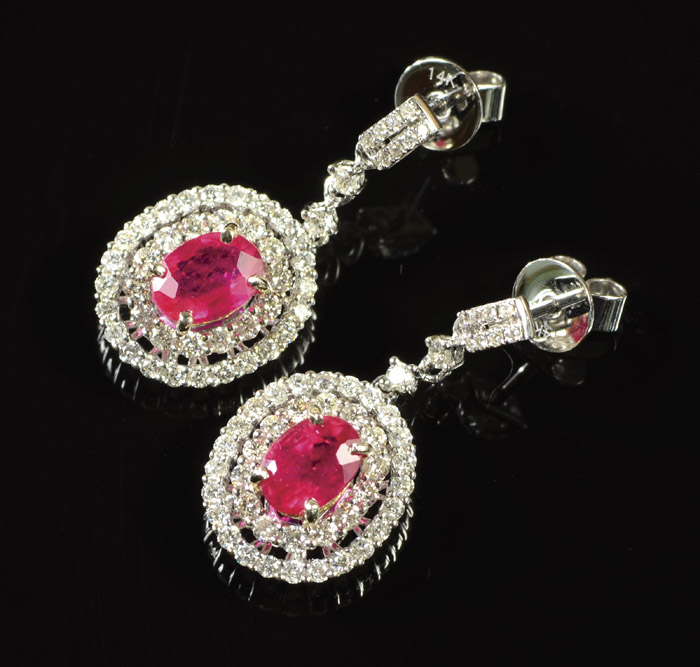 Appraisal: PAIR OF RUBY AND DIAMOND EARRINGS each k white gold