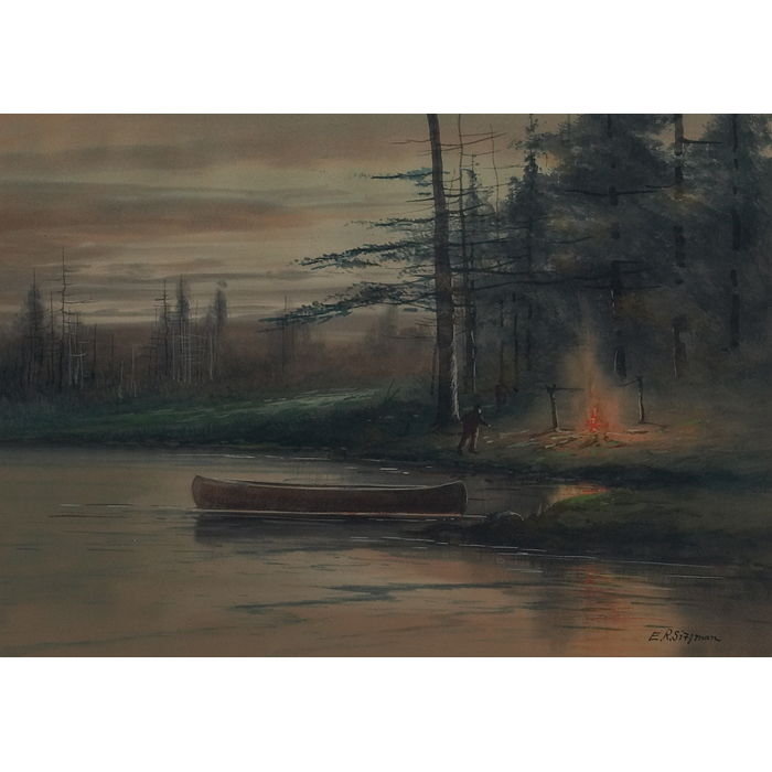 Appraisal: Edward R Sitzman American - ''Camp Fire '' c watercolor