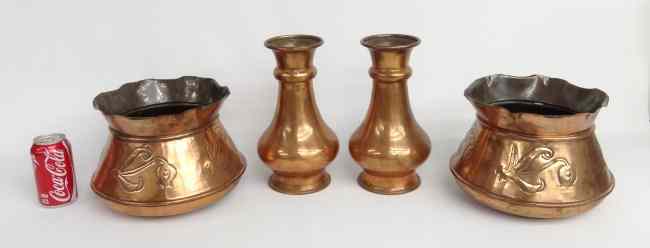 Appraisal: Lot four pcs copper including two vases and two planters