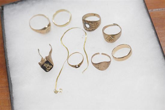 Appraisal: NINE PIECES OF JEWELRY Eight rings and one bracelet most