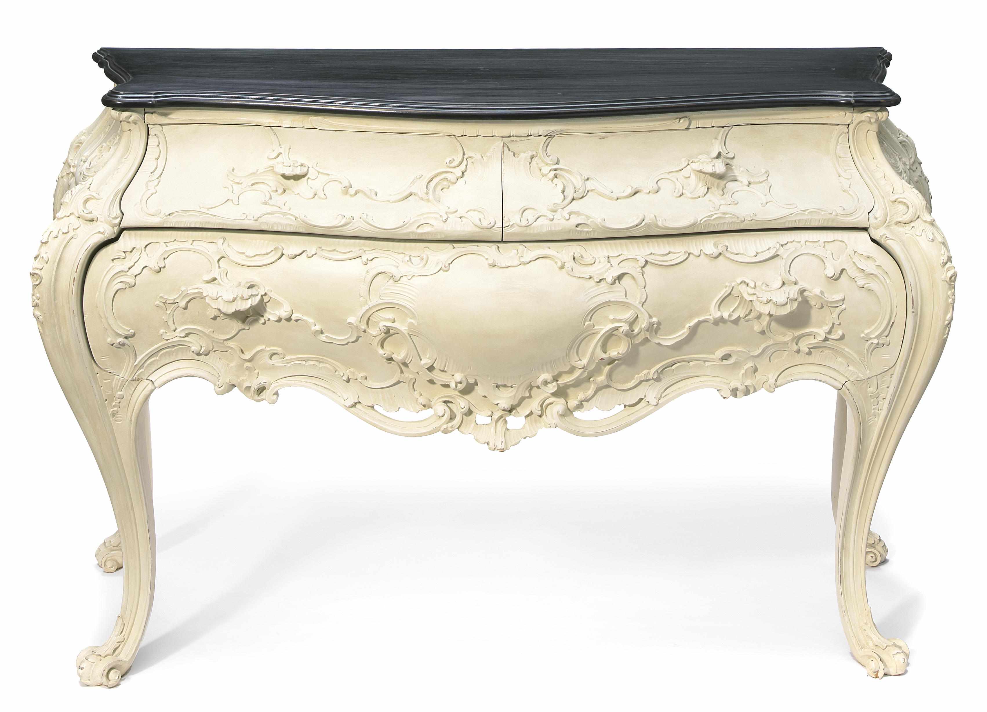 Appraisal: A Venetian Rococo style white painted bomb commode adapted by