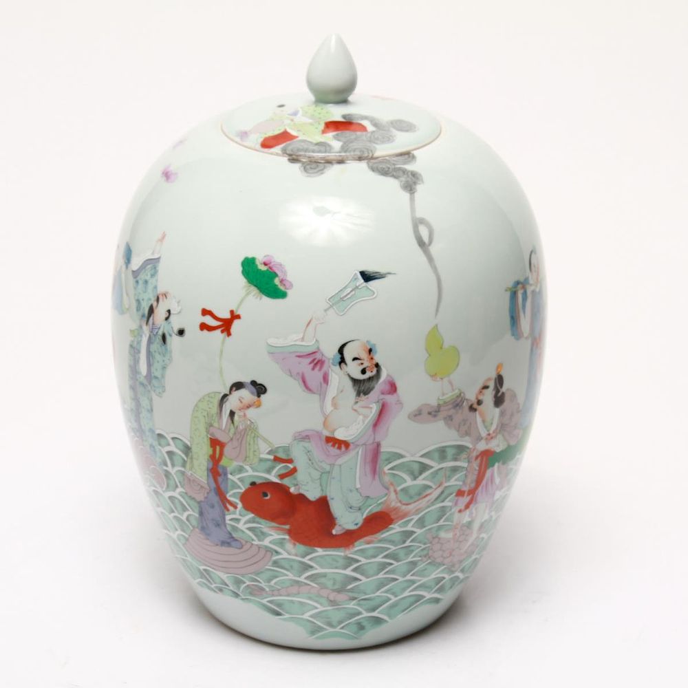 Appraisal: Asian Figural Scene Porcelain Ginger Jar Asian figural scene porcelain