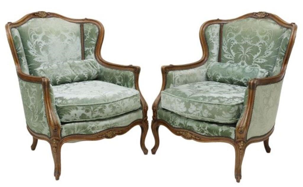 Appraisal: pair French Louis XV style walnut wingback armchairs th c