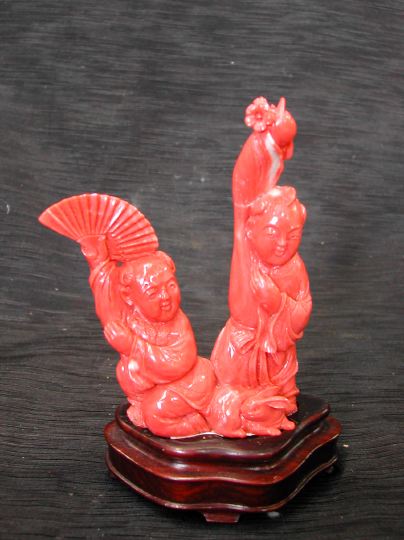 Appraisal: Kuang Hsu Elaborately Carved Coral Cabinet Group first quarter th