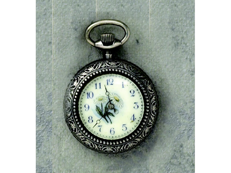 Appraisal: SILVER PENDANT WATCH Beautifully engraved with painted floral dial Estimate