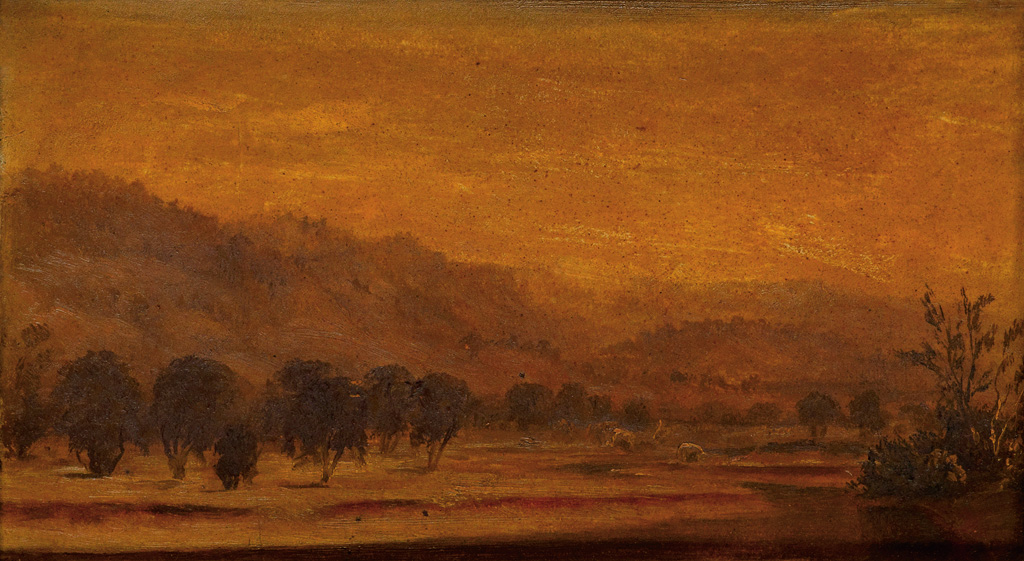 Appraisal: JOHN WILLIAM CASILEAR Landscape at Dusk Oil on paper mounted