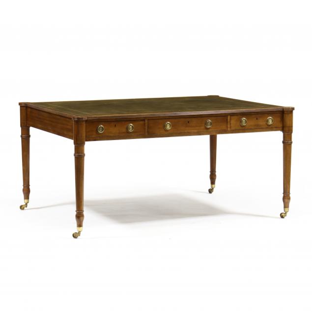 Appraisal: BAKER ENGLISH STYLE INLAID MAHOGANY PARTNER'S DESK Mid- th century