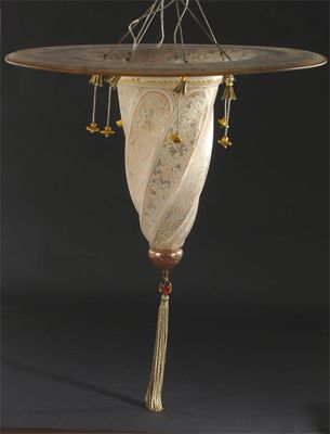 Appraisal: An interesting Witches Hat glass lantern probably Venetian surface enamelled