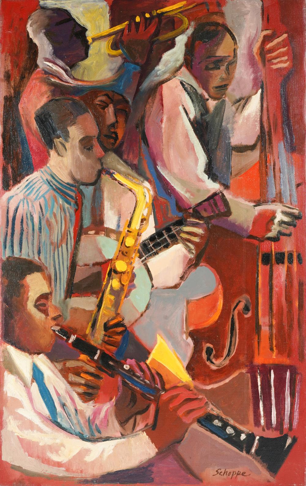 Appraisal: PALMER SCHOPPE - JAM SESSION oil on canvas signed lower