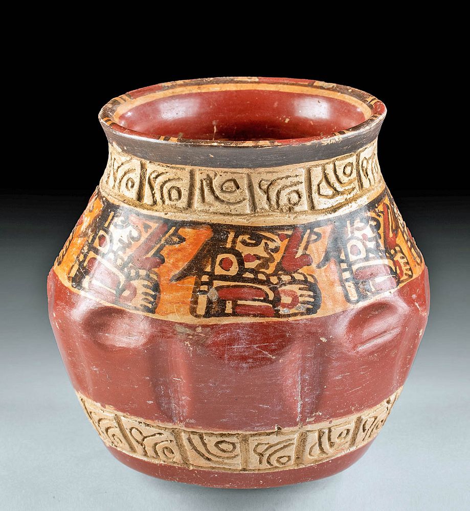 Appraisal: Maya Copador Polychrome Jar Seated Scribes Glyphoids Pre-Columbian El Salvador