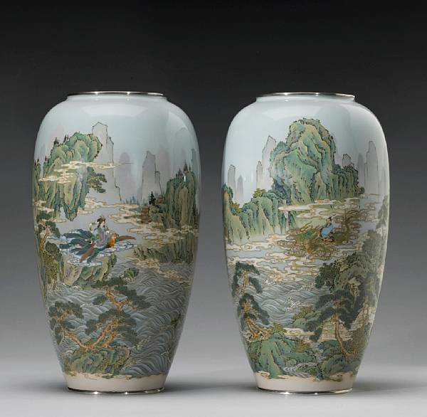 Appraisal: A pair of large cloisonn enamel vases Late Meiji Period