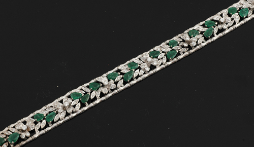 Appraisal: An emerald and diamond bracelet The ct white gold articulated