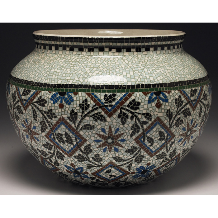 Appraisal: Minton jardiniere monumental shape with a colorful painted mosaic design