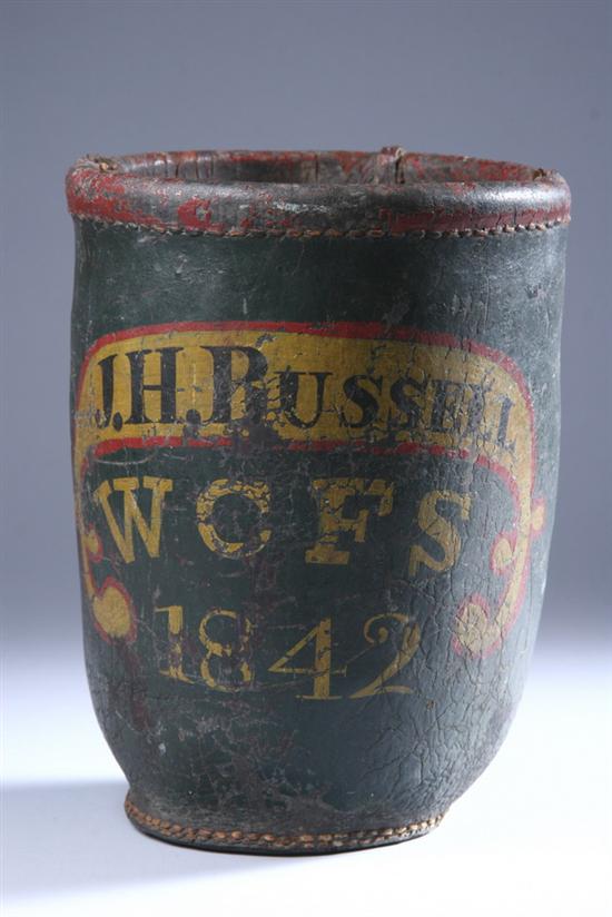 Appraisal: PAINTED LEATHER FIRE BUCKET First half th century Marked J