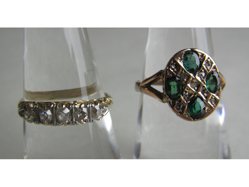 Appraisal: Lot comprising a Victorian rose gold emerald and diamond set