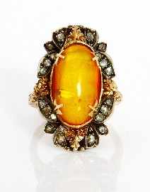 Appraisal: An ct gold amber and rose cut diamond dress ring