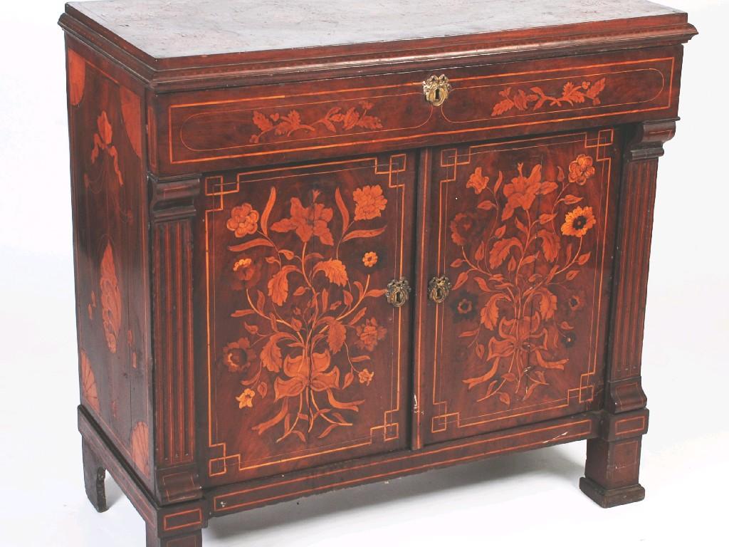 Appraisal: NINETEENTH CENTURY DUTCH MAHOGANY FLORAL MARQUETRY INLAID SIDE CABINET the