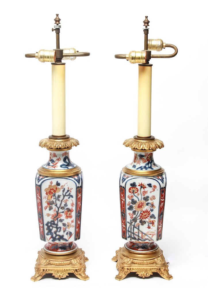 Appraisal: Japanese Imari Manner Porcelain Table Lamps Pair Pair of Japanese