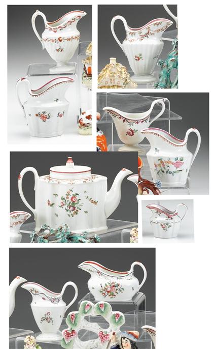 Appraisal: New Hall-type porcelain teapot and eight creamers Late th century