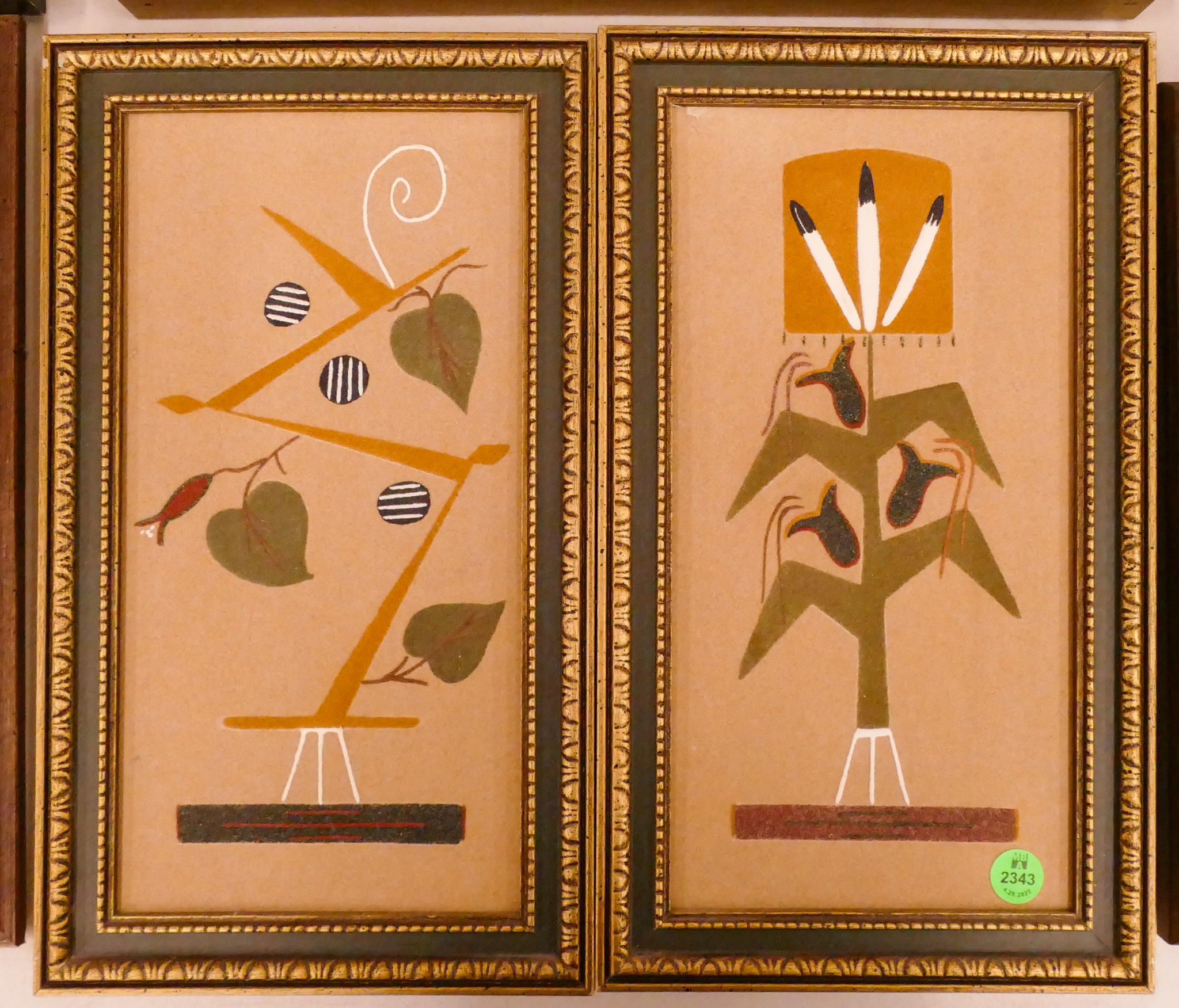 Appraisal: Pair Masquat Vertical Navajo Sand Paintings Framed- x ''