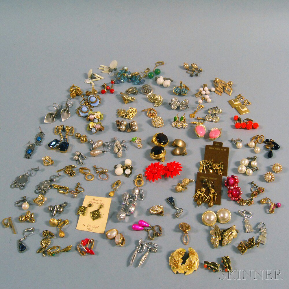 Appraisal: Large Group of Costume Earrings including enamel rhinestone plastic bead