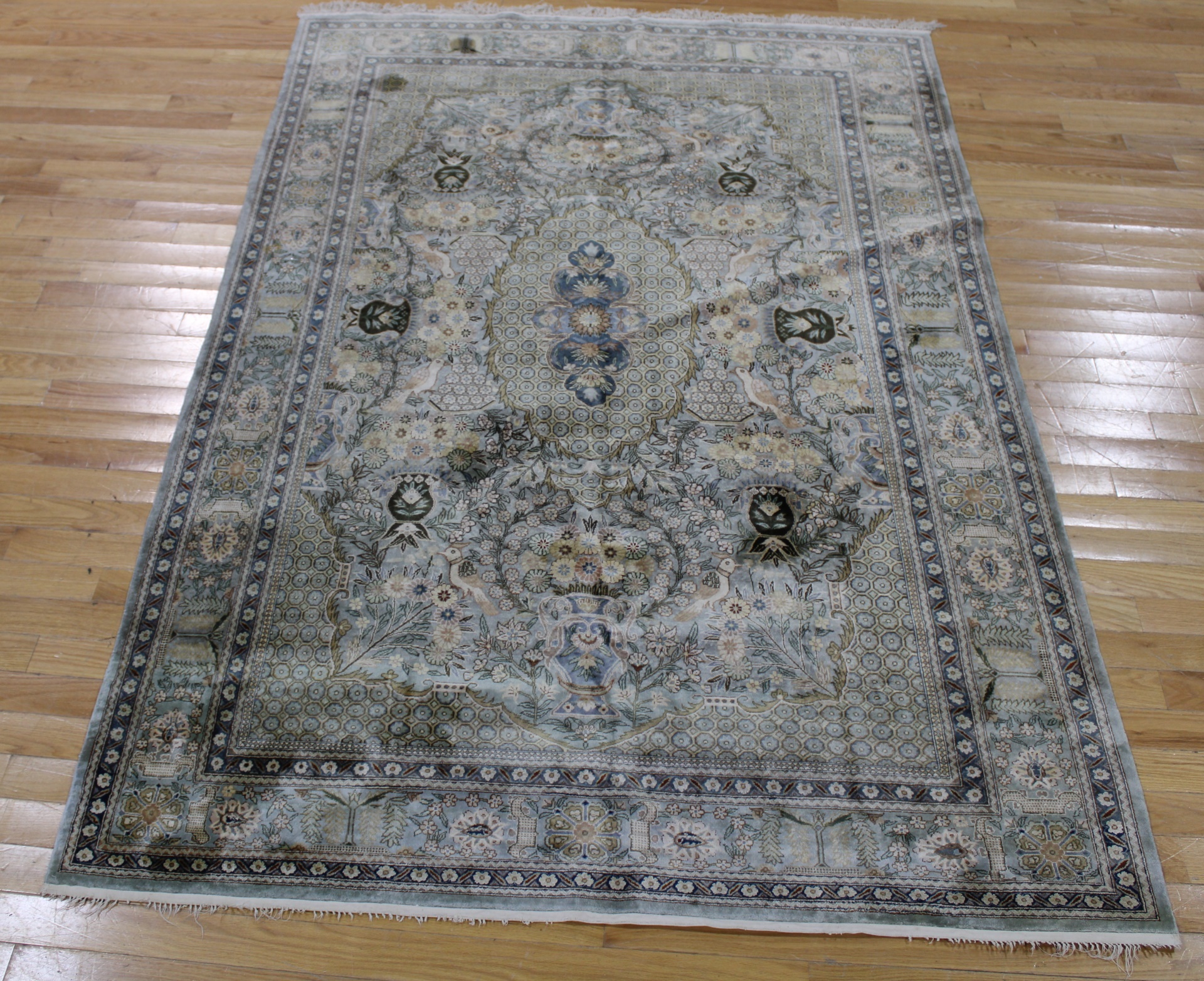 Appraisal: Vintage Finely Hand Woven Silk Carpet Fine weave and bright