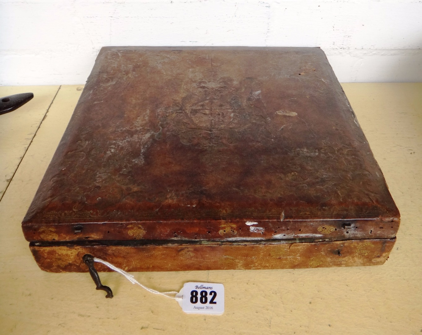 Appraisal: A late th century gilt tooled leather document box probably